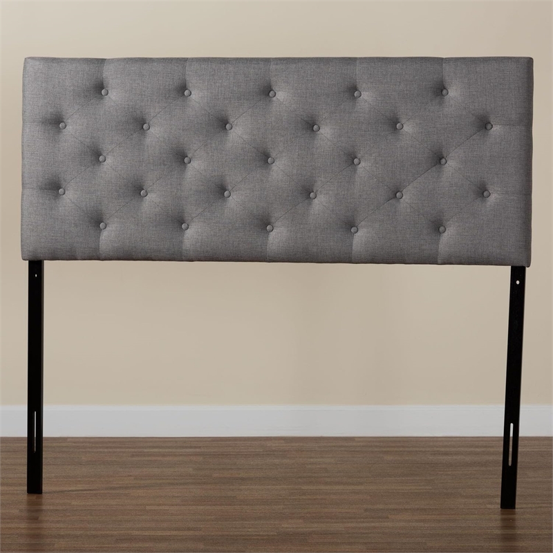 Pemberly Row Tufted Full Panel Headboard in Gray