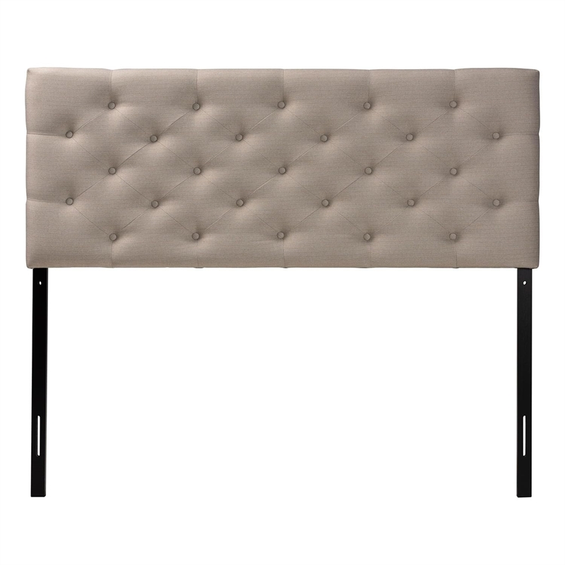 Pemberly Row Modern Fabric Tufted Queen Panel Headboard in Light Beige