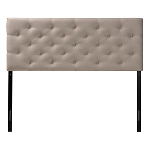 Pemberly Row Modern Fabric Tufted Queen Panel Headboard in Light Beige