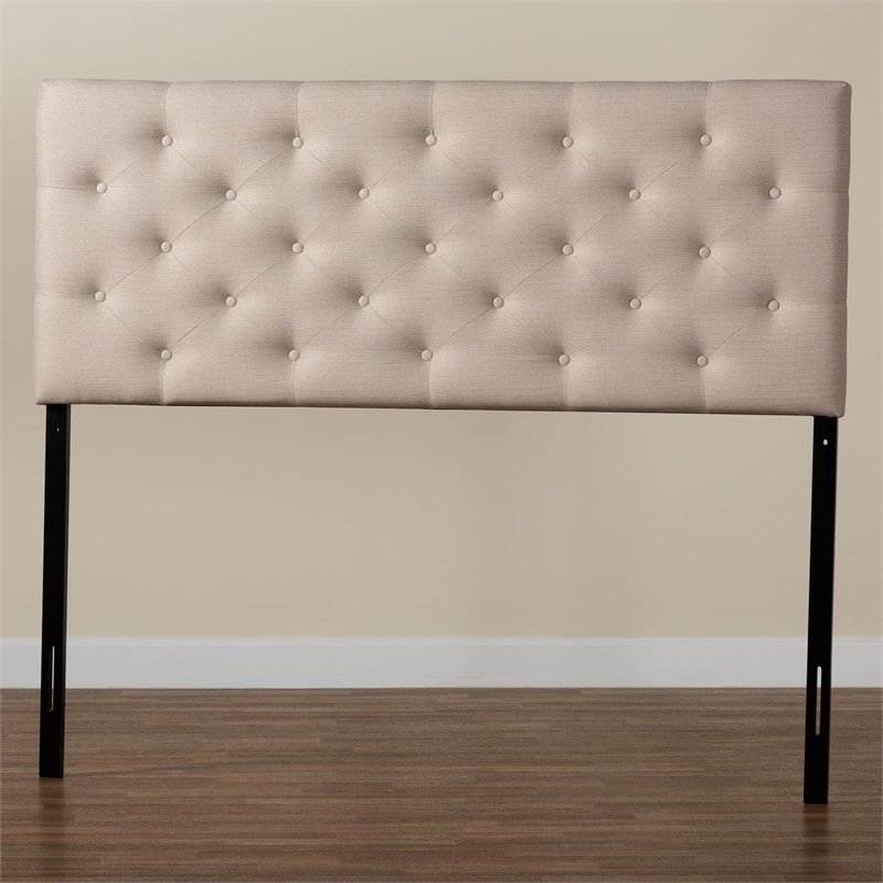 Pemberly Row Modern Fabric Tufted Queen Panel Headboard in Light Beige
