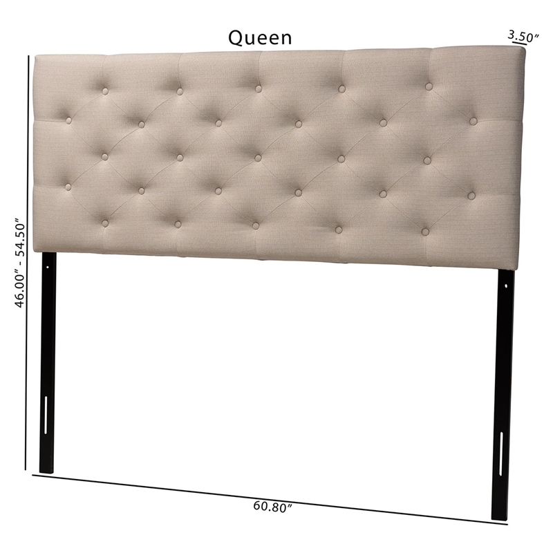Pemberly Row Modern Fabric Tufted Queen Panel Headboard in Light Beige