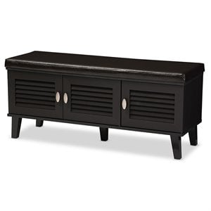 pemberly row 3 door faux leather shoe bench in espresso