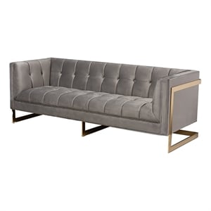 Pemberly Row 17.3&quot Modern Velvet Fabric Upholstered Sofa in Gray/Gold
