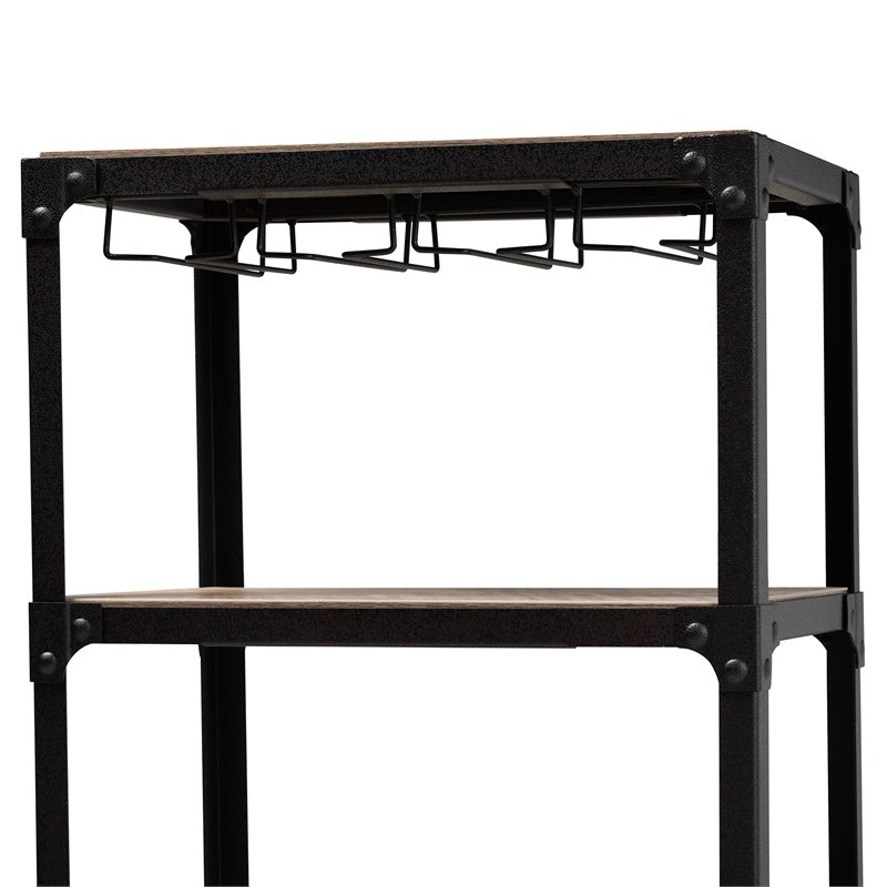 Pemberly Row Wood Mobile Kitchen Bar Cart in Black Metal Oak