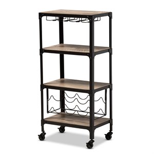 Pemberly Row Wood Mobile Kitchen Bar Cart in Black Metal Oak