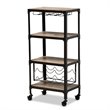 Pemberly Row Wood Mobile Kitchen Bar Cart in Black Metal Oak