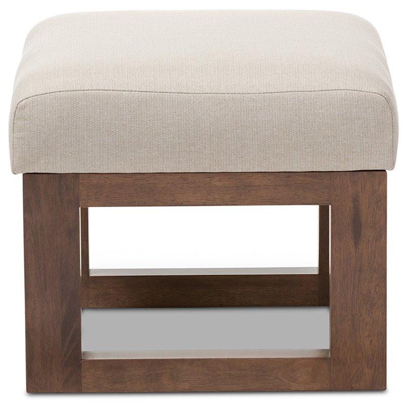 Pemberly Row Upholstered Ottoman in Light Beige and Walnut