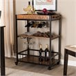 Pemberly Row Mobile Metal Bar Cart in Oak Brown and Black
