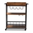 Pemberly Row Mobile Metal Bar Cart in Oak Brown and Black