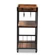 Pemberly Row Mobile Metal Bar Cart in Oak Brown and Black