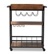 Pemberly Row Mobile Metal Bar Cart in Oak Brown and Black