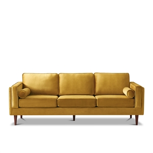 Pemberly Row Mid Century Modern Hudson Yellow Gold Velvet Sofa 88&quot