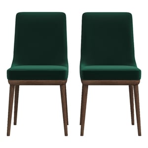 Pemberly Row 37&quotH Mid-Century Velvet/Wood Dining Chair in Green (Set of 2)