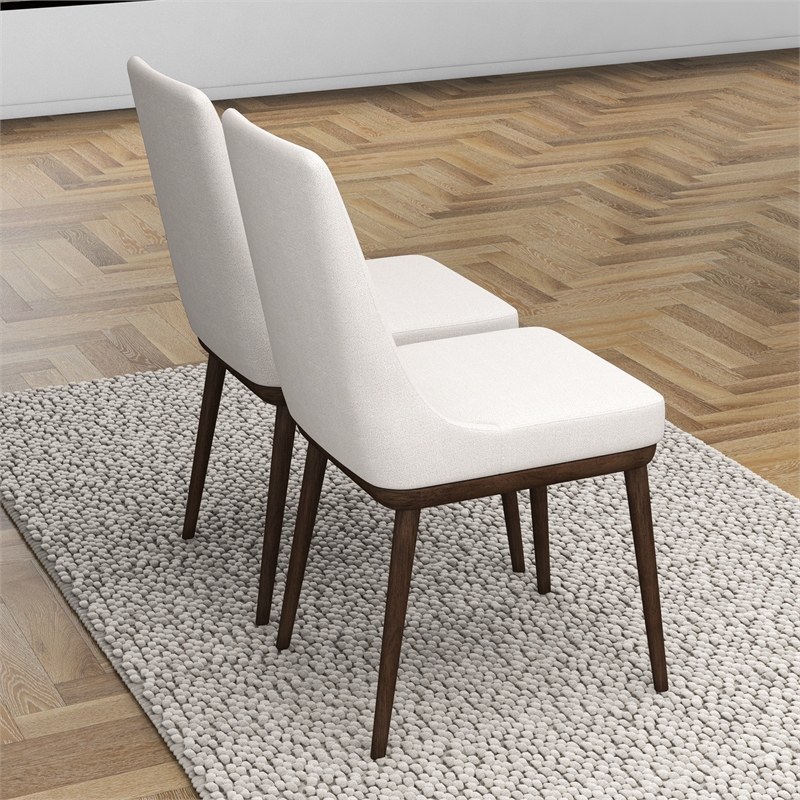 Pemberly Row 19'' Solid Wood and Fabric Dining Chair in Beige/Walnut (Set of 2)
