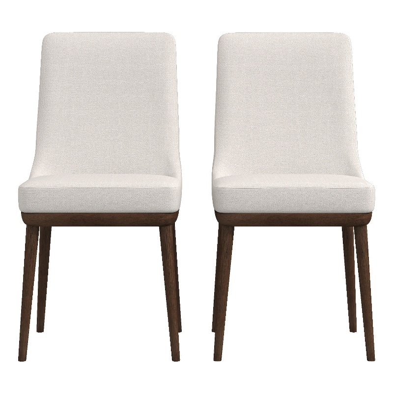 Pemberly Row 19'' Solid Wood and Fabric Dining Chair in Beige/Walnut (Set of 2)