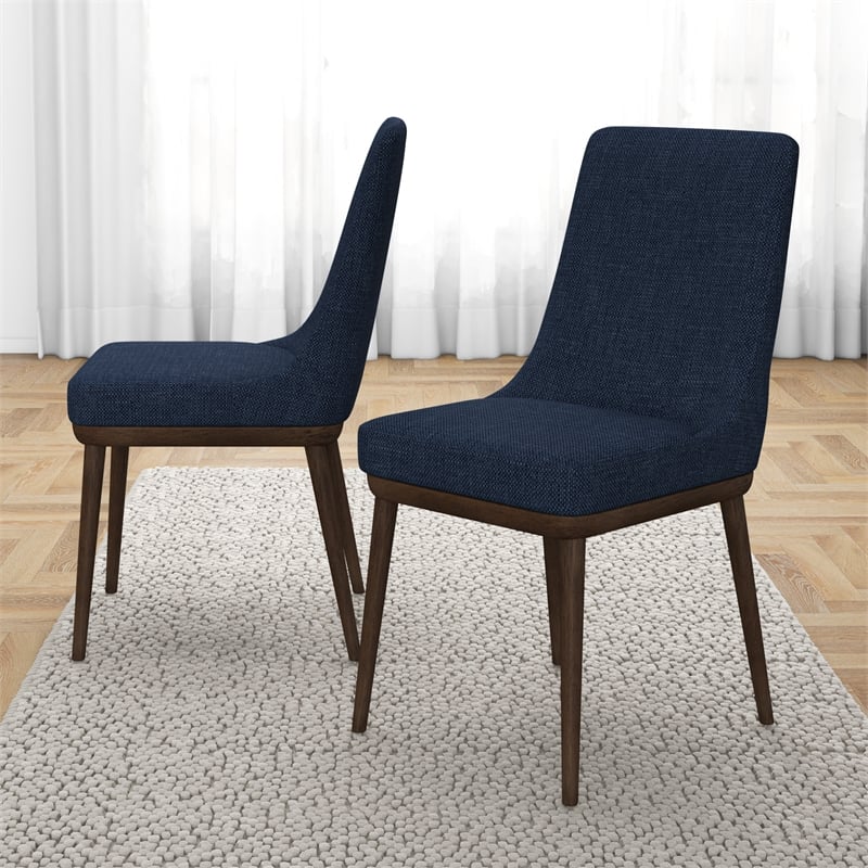 Pemberly Row 19'' Mid Century Fabric Dining Chair in Blue (Set of 2)
