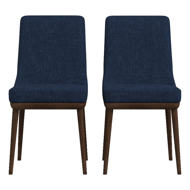 Pemberly Row 19'' Mid Century Fabric Dining Chair in Blue (Set of 2)