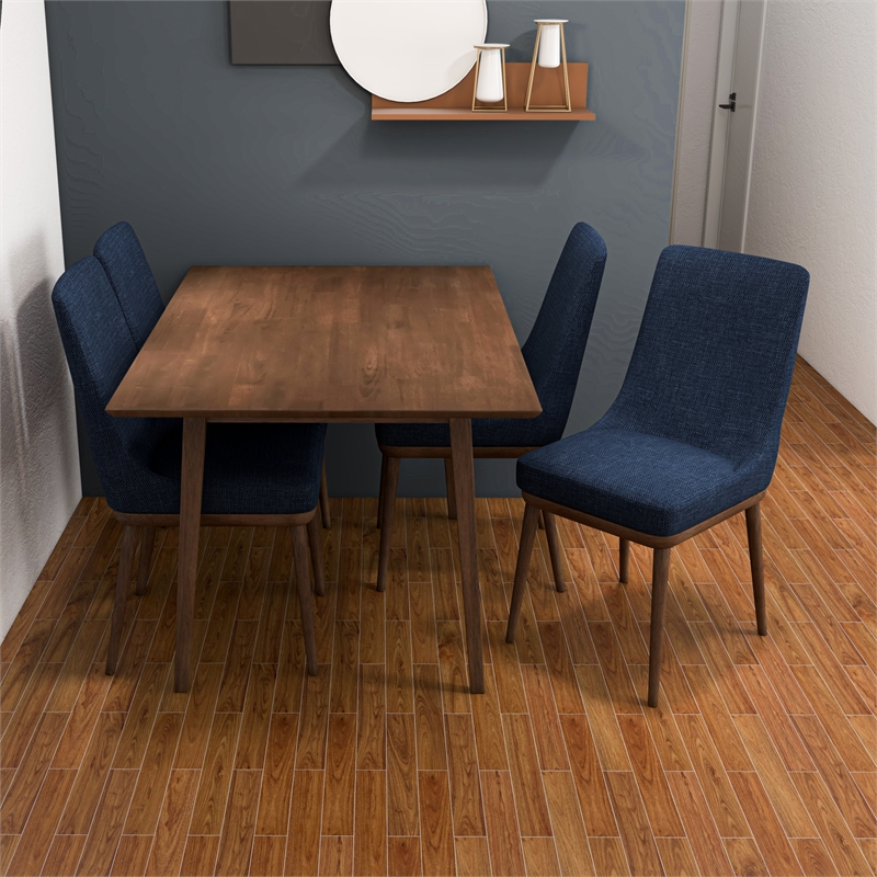 Pemberly Row 19'' Mid Century Fabric Dining Chair in Blue (Set of 2)