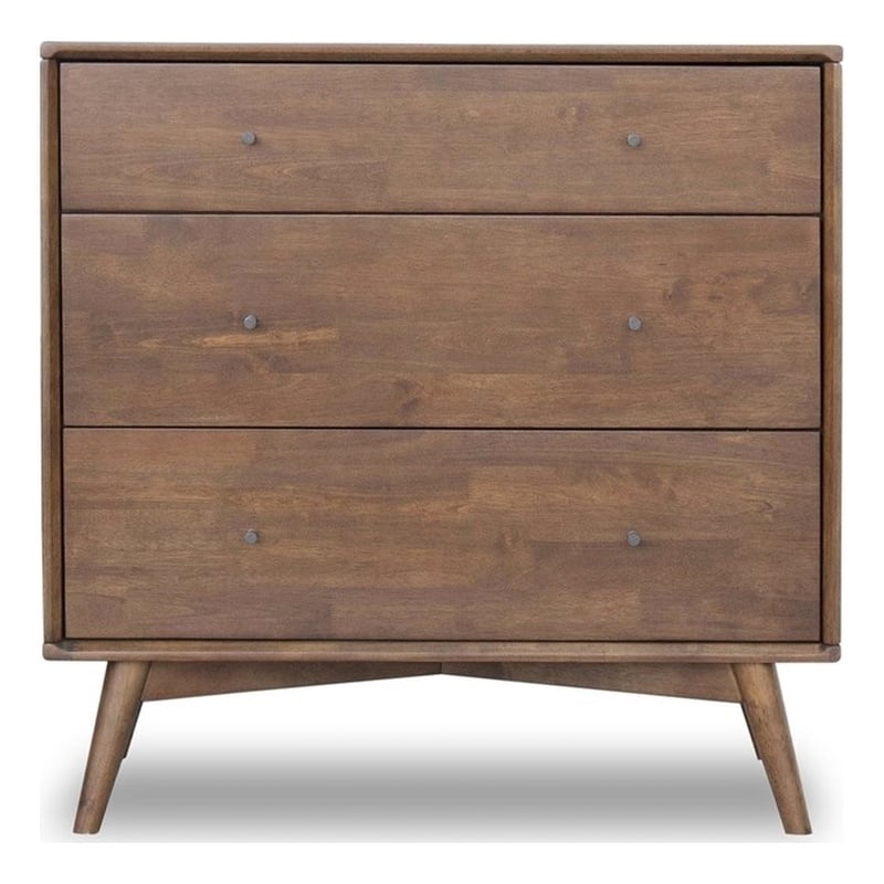 Pemberly Row Mid-Century Modern 3-Drawer Solid Wood Dresser in Brown