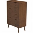 Pemberly Row Mid-Century Modern 5-Drawer Solid Wood Dresser in Brown
