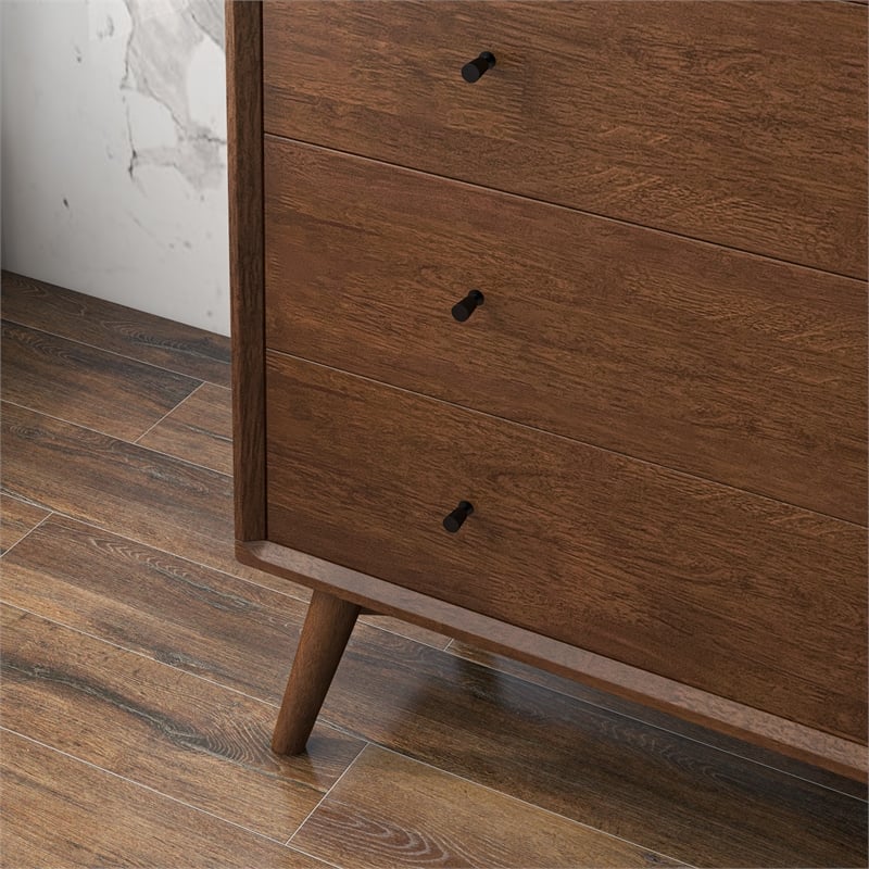 Pemberly Row Mid-Century Modern 5-Drawer Solid Wood Dresser in Brown