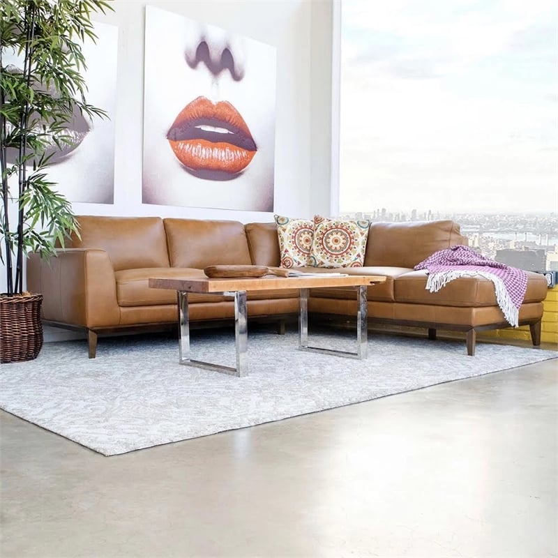 midcentury modern milton tan leather sectional sofa