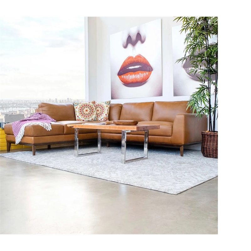 Pemberly Row MidCentury Modern Milton Tan Leather Sectional Sofa (Left