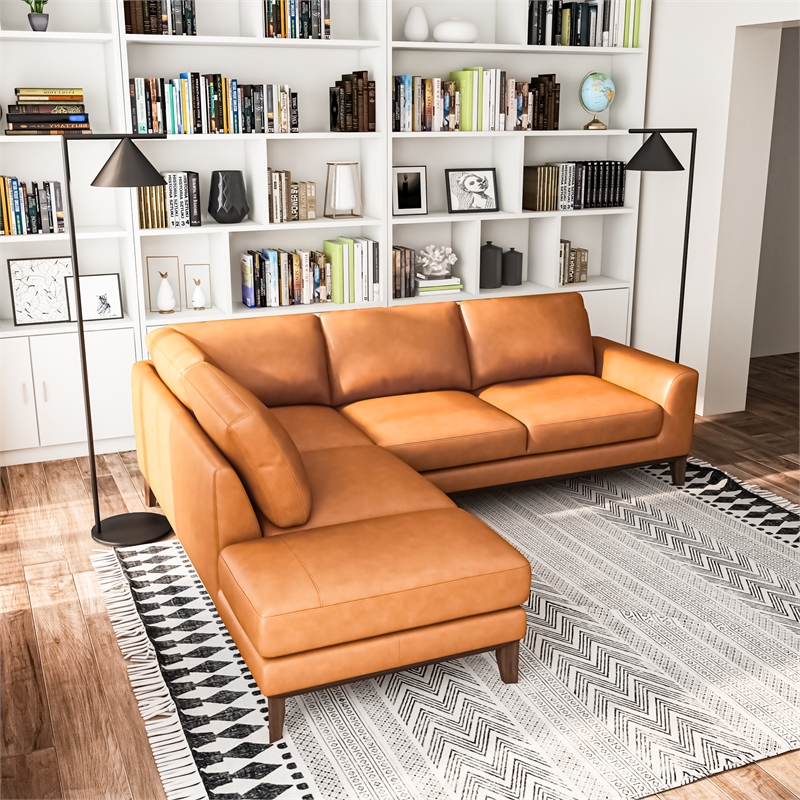 Pemberly Row L-Shaped Tight Back Leather Left-Facing Sectional in Tan