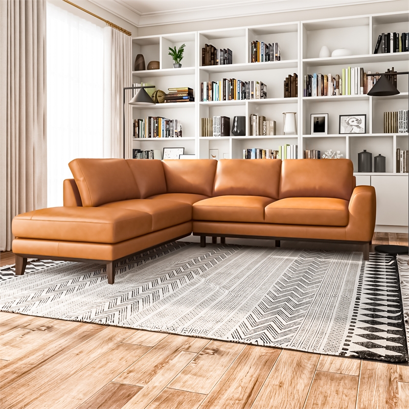 Pemberly Row L-Shaped Tight Back Leather Left-Facing Sectional in Tan