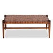 Pemberly Row Mid-Century Modern Genuine Leather Upholstered Bench in Cognac Tan