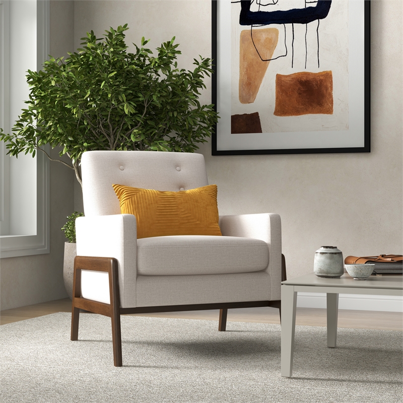 Pemberly Row Modern Tight Back Fabric Upholstered Lounge Chair in Beige