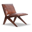 Pemberly Row Mid-Century Modern Tight Back Genuine Leather Lounge Chair in Tan