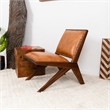 Pemberly Row Mid-Century Modern Tight Back Genuine Leather Lounge Chair in Tan