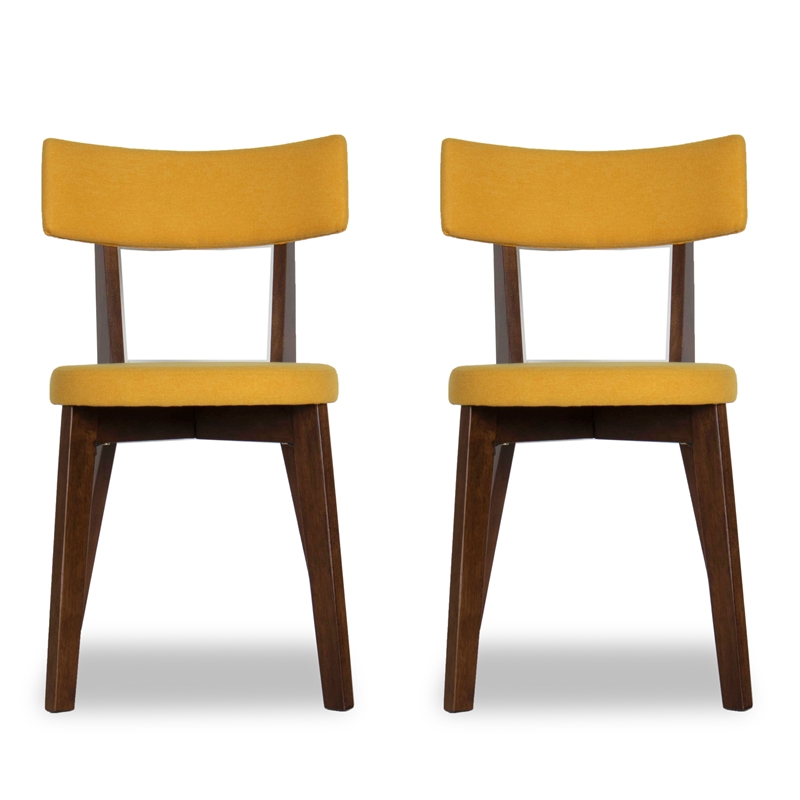 Pemberly Row Mid Century Modern Alvon Yellow Dining Chair Set of 2 PR