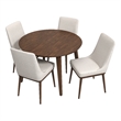 Pemberly Row 5-Piece Mid-Century Dining Set w/ 4 Fabric dining chairs in Beige