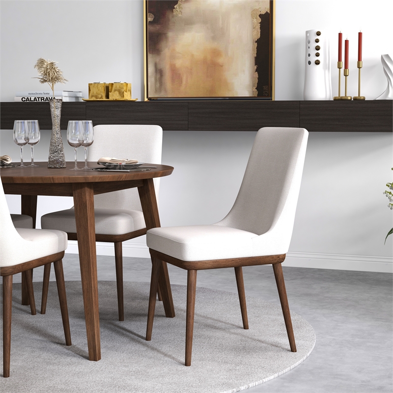 Pemberly Row 5-Piece Mid-Century Dining Set w/ 4 Fabric dining chairs in Beige