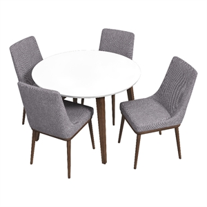 Pemberly Row 5-Piece Mid-Century Dining Set with 4 Fabric Dining Chairs in Gray