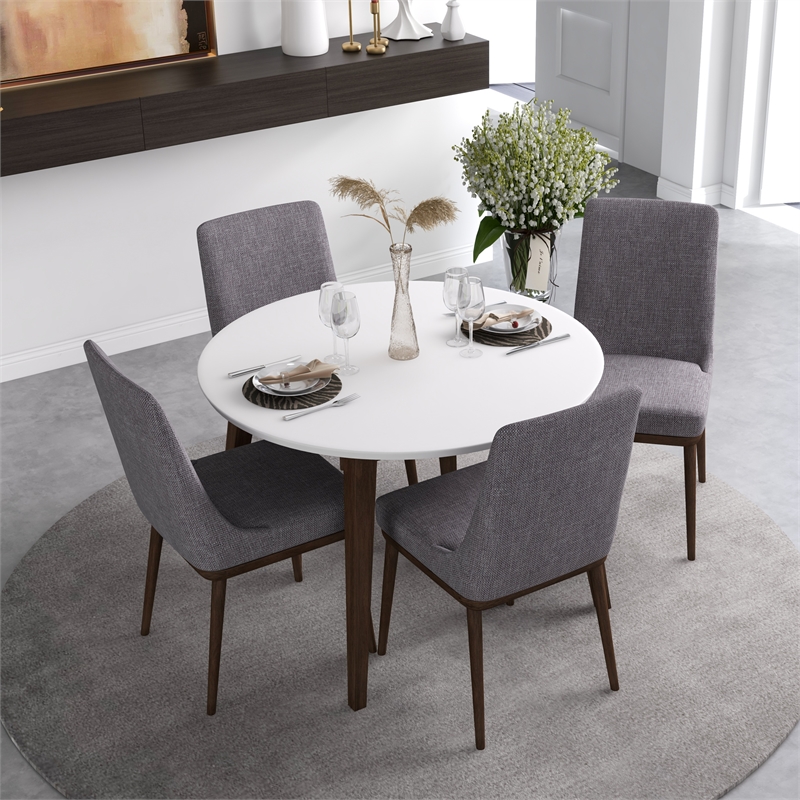 Pemberly Row 5-Piece Mid-Century Dining Set with 4 Fabric Dining Chairs in Gray