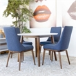 Pemberly Row Mid Century Modern White Dining Set w/4 Fabric Dining Chair in Blue