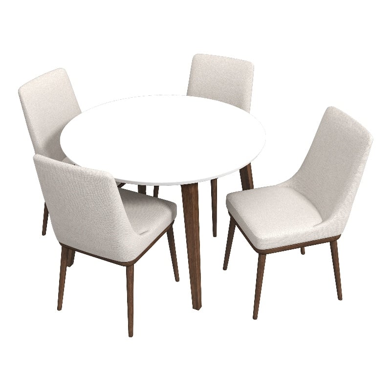 Pemberly Row 5-Piece Mid-Century Dining Set with 4 Fabric Dining Chairs in Beige