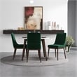 Pemberly Row 5-Piece Modern Round Dining Set w/ 4 Velvet Dining Chairs in Green