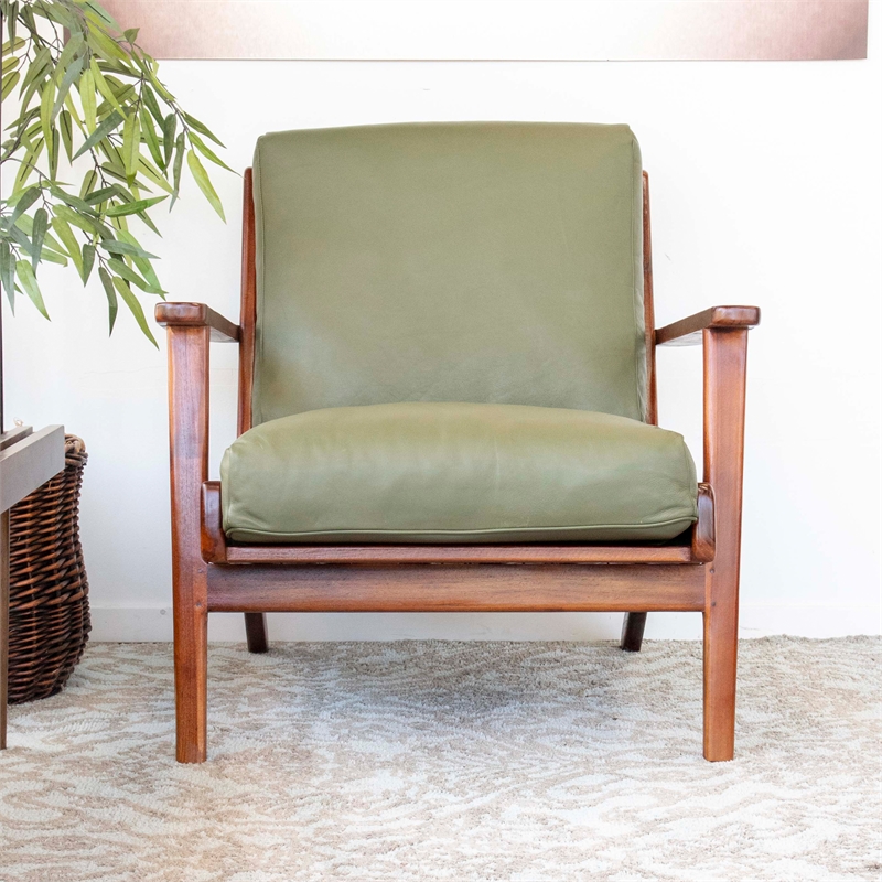 Pemberly Row Mid Century Modern Kalley Green Leather Accent Chair PR