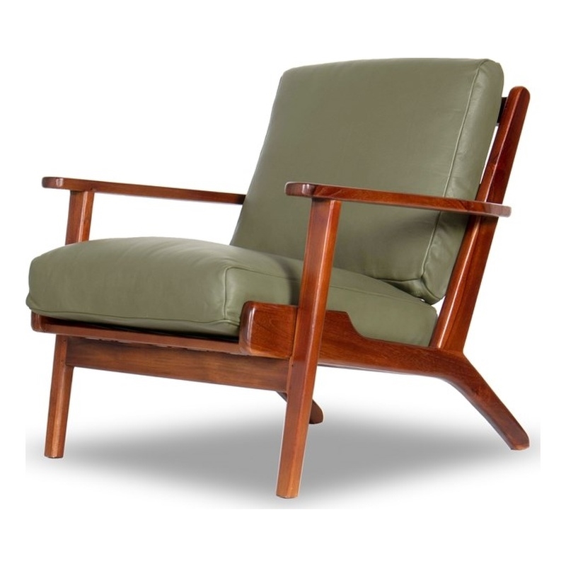 Pemberly Row Mid Century Modern Kalley Green Leather Accent Chair PR