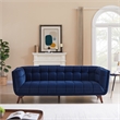 Pemberly Row Transitional Velvet Tufted Back Sofa in Blue/Walnut