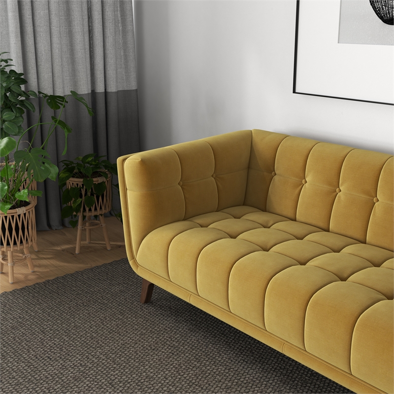 Pemberly Row Mid Century Modern Tufted Back Velvet Sofa in gold