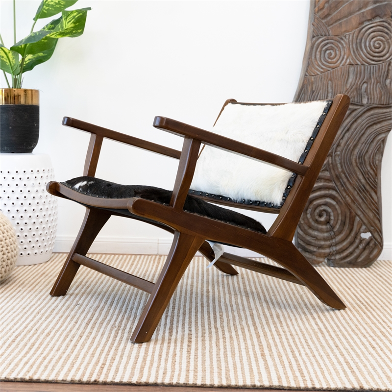 Pemberly Row Mid Century Modern Leather Arm Chair in Tan