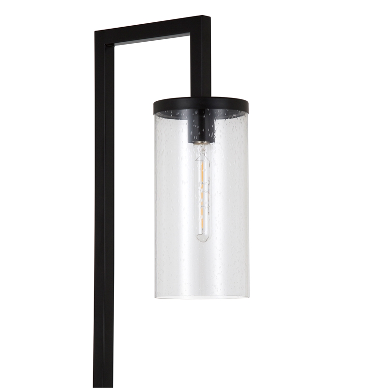 Pemberly Row Industrial Black/Bronze Floor Lamp and Cylinder Seed Glass Shade