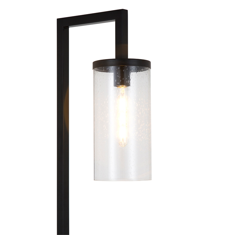 Pemberly Row Industrial Black/Bronze Floor Lamp and Cylinder Seed Glass Shade