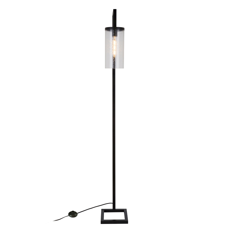 Pemberly Row Industrial Black/Bronze Floor Lamp and Cylinder Seed Glass Shade