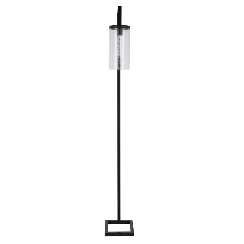 Pemberly Row Industrial Black/Bronze Floor Lamp and Cylinder Seed Glass Shade